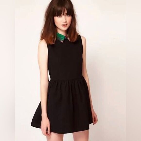 SISTER JANE Galactic Collar Mini Dress Black Babydoll Space ASOS - Picture 1 of 6